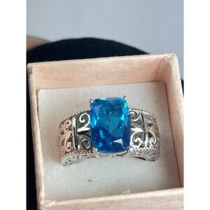 Caribbean Quartz Platinum Over Sterling Silver Openwork Ring Sz 8  New 7.30 Cts